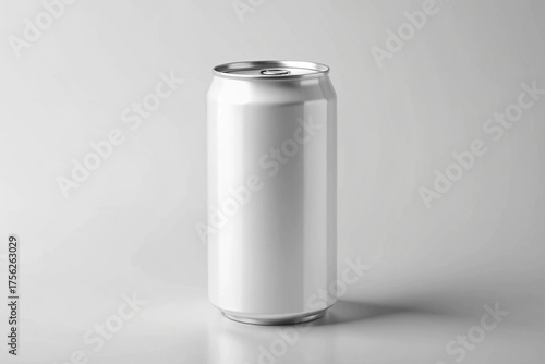 Metallic Can Beverage: A pristine, metallic beverage can is presented, ready to be filled with refreshment, capturing a clean, modern aesthetic with ample space for branding or design.