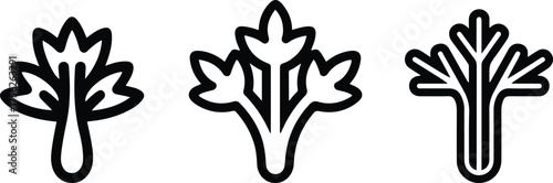 Celery or leafy herbs line icon set.