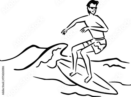 A man do surfing Hand Drawn Summer Illustration