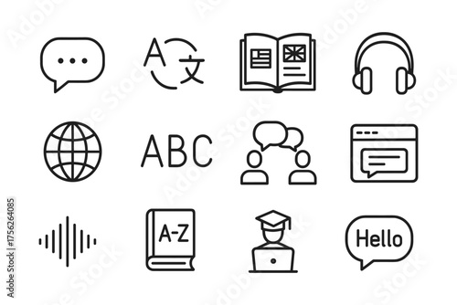 Education and communication icons set: linear style for learning and interaction themes