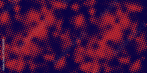 Red halftone dots blue color pattern gradient grunge texture background. Dot pop art comic sport style vector illustration. Eps10