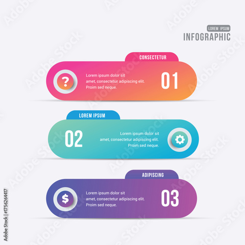 Modern infographic with five circular stages in a colorful gradient flow for business presentations and data visualization.
Four interconnected circular steps with numbers and text placeholders for pr
