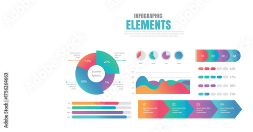 Modern infographic with five circular stages in a colorful gradient flow for business presentations and data visualization.
Four interconnected circular steps with numbers and text placeholders for pr