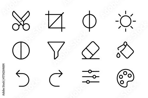Minimalist line icons for photo editing and design tools
