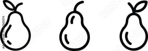 Pear Fruit Vector Icon Set, Whole Fresh Produce and Healthy Food Outline