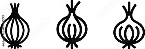 Whole Onion Vegetable Icon Set, Ingredient and Cooking Outline Vector Graphics