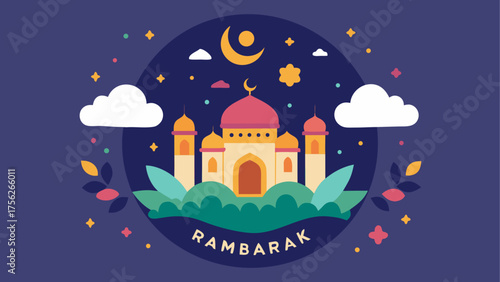 Illustration of a mosque at night time