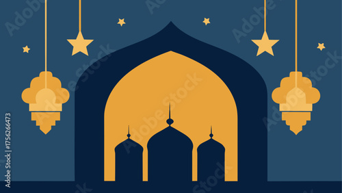 Islamic themed design with mosque and stars