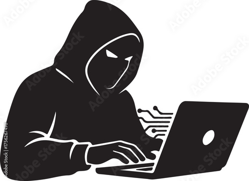 Hacker in Hoodie with Laptop Icon  Cyber Security and Hacking Vector