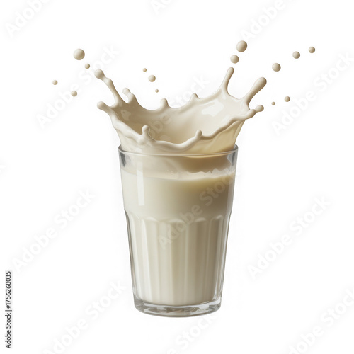  Glass of milk with splash isolated on transparent background Generative AI