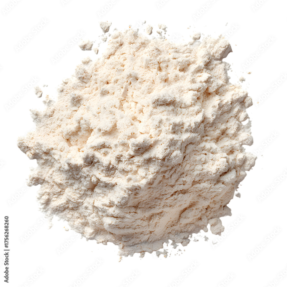Obraz premium Heap of white flour or powder for baking needs on transparent background