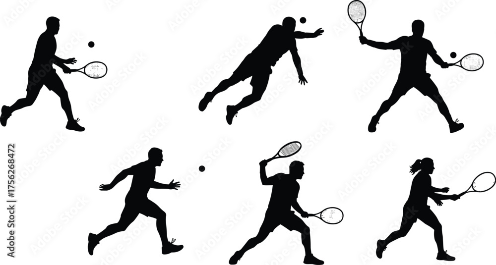 custom made wallpaper toronto digitalTennis player silhouettes cartoon illustration, athletic movement and expressive technique concept artwork for sports, lifestyle, and symbolic design