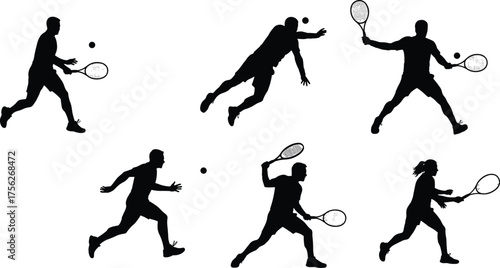 Wallpaper Mural Tennis player silhouettes cartoon illustration, athletic movement and expressive technique concept artwork for sports, lifestyle, and symbolic design Torontodigital.ca