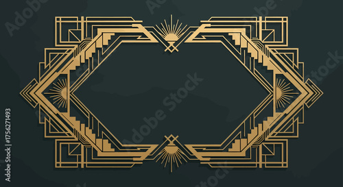 Art Deco Frame Elegant Geometric Design in Gold, Perfect for Invitations and Events