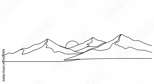 Minimalist Mountain Range at Sunset A Simple Line Art Illustration of Nature's Beauty