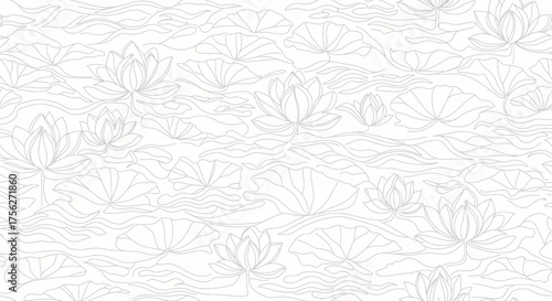 Elegant Water Lily Pattern Serene, Botanical Design in Monochrome for Artistic Backgrounds and Textures