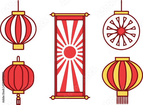 Emperor Birthday Japan Illustration Set. Japan Emperor Birthday Celebration Artwork. National Holiday Japan Design Collection. Japanese Emperor Celebration Illustration. Emperor Birthday Ceremony Art