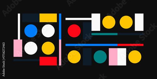 Fotografie Vector pattern with simple abstract elements, lines, circles, squares