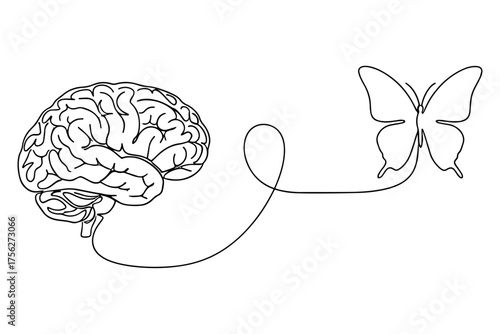 human brain vector,
Continuous Line Drawing of Brain and Butterfly,
Minimalist Art Symbolizing Transformation and Thought
