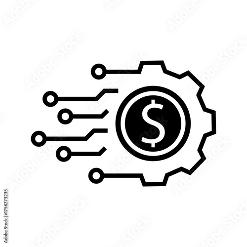 Money Management Gear Icon - Vector illustration of a gear with a dollar sign and arrow, representing financial optimization, cost control, and business efficiency. Perfect for finance, accounting

