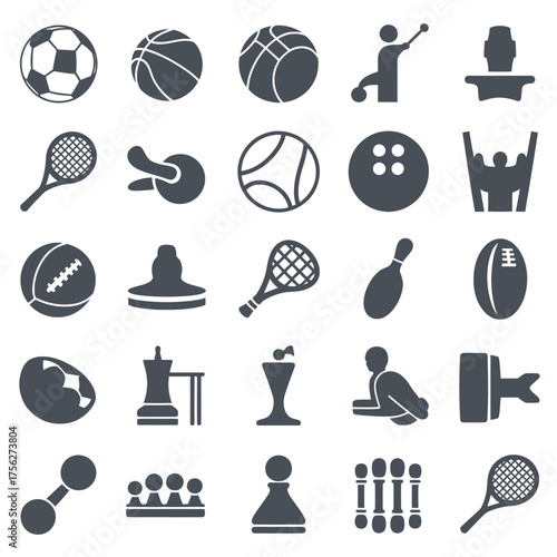 Collection of sports and game icons silhouette set