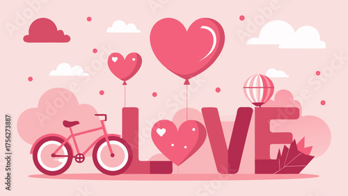 Love themed illustration with bicycle on transparent background silhouette