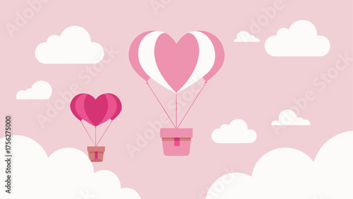 Heart shaped balloons floating in the sky on transparent background silhouette