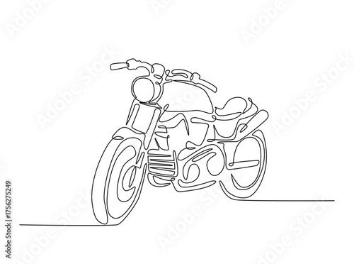 Retro motorcycle in single outline illustration. Continuous line art drawing of retro classic motorcycle. Editable stroke.