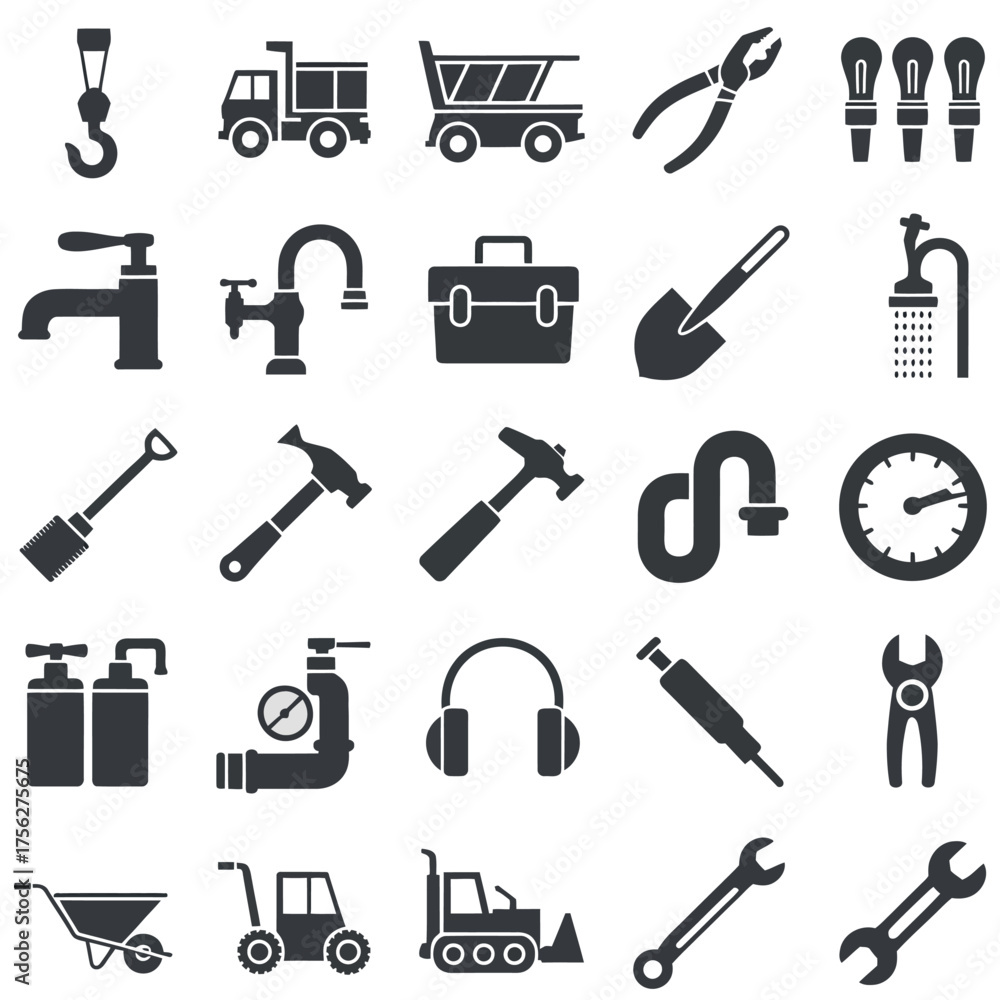 Obraz premium Collection of construction and repair tools and equipment icons
