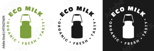 This design showcases a logo promoting eco-friendly milk products. It emphasizes organic farming, fresh dairy, and tasty homemade quality, appealing to health-conscious consumers.