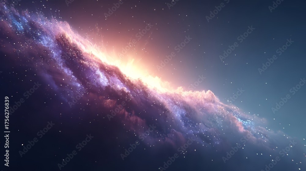 Fototapeta premium Galaxy with a bright sun in the middle. The sun is surrounded by a cloud of purple and blue