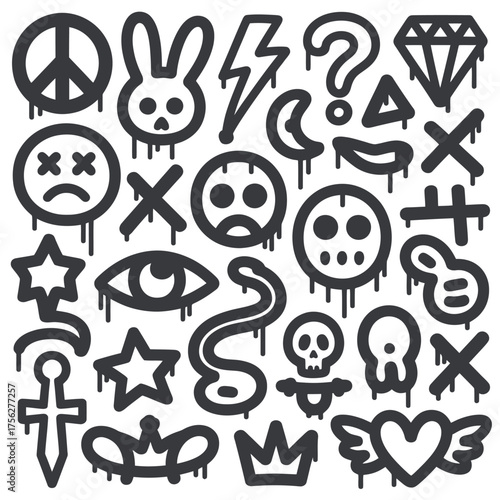 Graffiti style icon set with drip effect