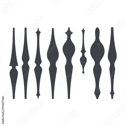 Collection of decorative finials and spindles in silhouette