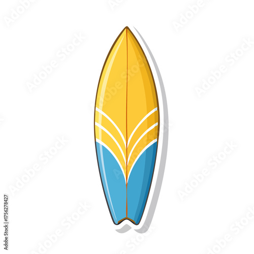 Surfboard Design: A vibrant and eye-catching surfboard design, showcasing a fusion of bright colors and sleek lines, embodies the spirit of the ocean and the thrill of surfing. 