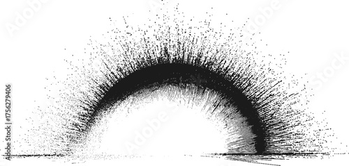 Sprayed black half circle graffiti design with noise dispersion and distressed grunge texture effect