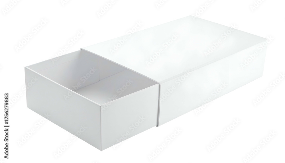 Naklejka premium White, rectangular box with an open drawer, isolated on a transparent background