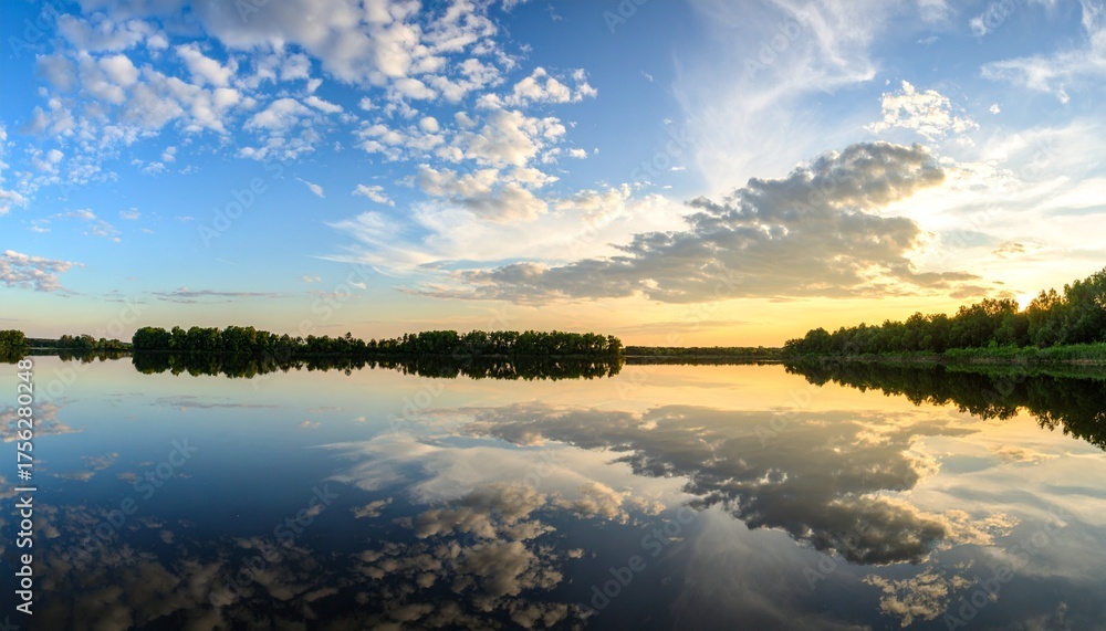 Fototapeta premium 鏡のような水面に映る幻想的で美しい青空