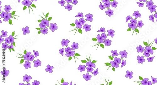Seamless pattern of small purple flowers isolated on white background
