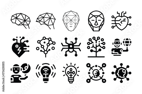 Collection of abstract icons representing artificial intelligence and technology concepts