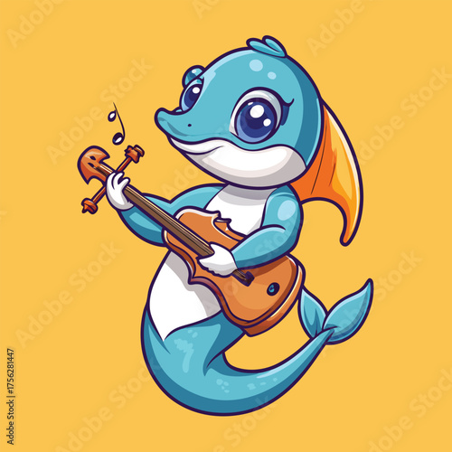 A graceful dolphin playing a violin with focus and elegance in a softly lit musical setting.
