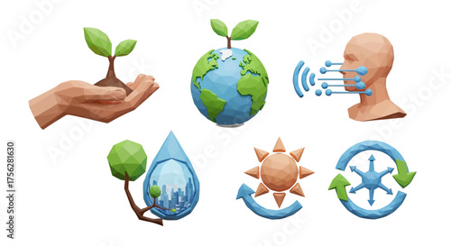 Environmental protection, sustainability, and technological innovation icons
