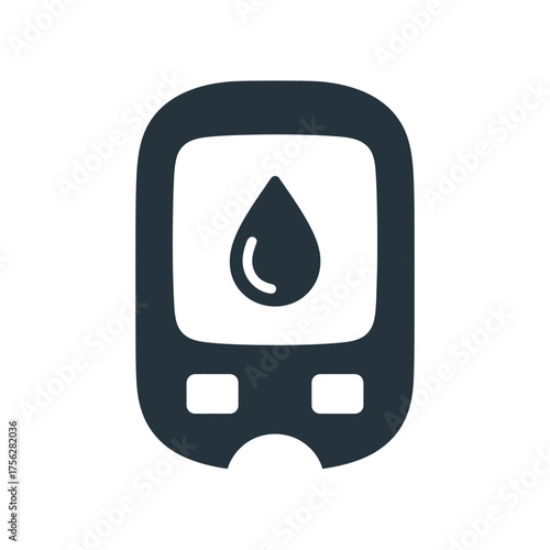Simple icon of a blood glucose meter with a blood drop symbol