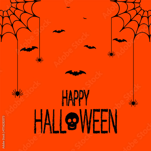 Spooky Happy Halloween Banner with Spiders and Bats