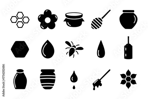 Black honey icons for design and decoration