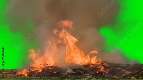 Wildfire Flames and Smoke on Green Screen for VFX Compositing, Emergency Alerts, and Action Sequences