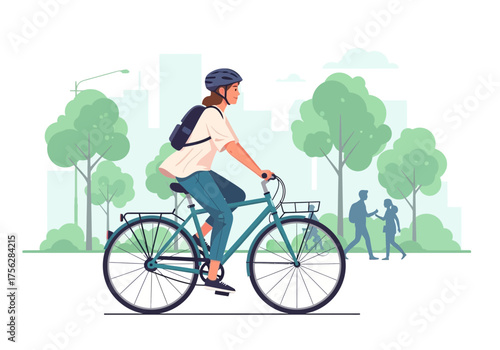Cycling illustration person riding bicycle outdoor scene daytime