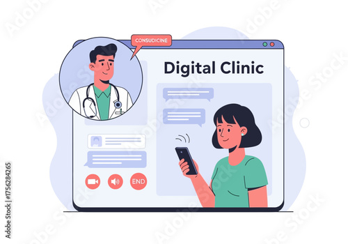 Digital doctor consultation illustration