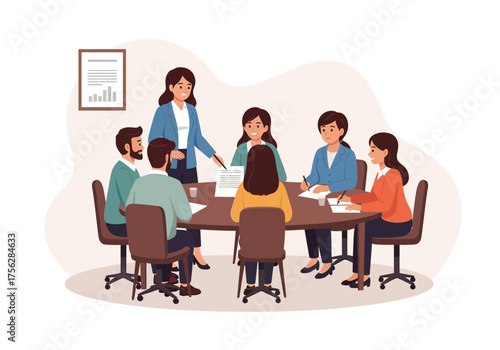 Group of people gathered around table in meeting room