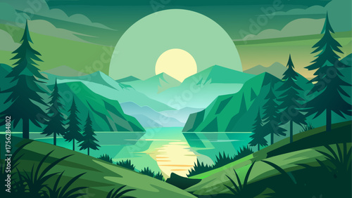 Landscape view of lake and mountain range