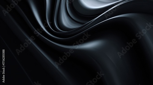 A dark abstract design of smooth flowing curves and waves with a metallic sheen creating an elegant and modern sense of fluid motion